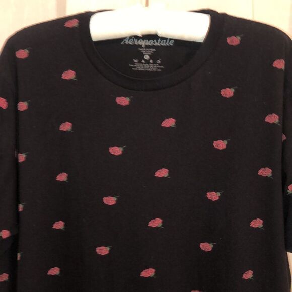 Aero L Cotton Black Rose Bud Short Sleeve Tee - Picture 3 of 11